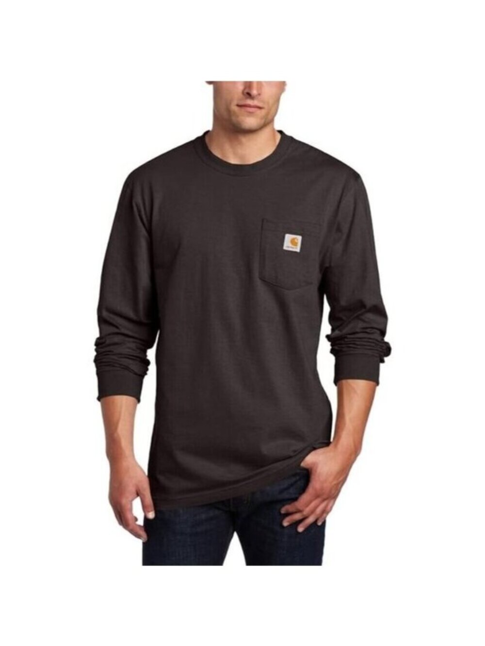 Carhartt Mens Gray Long Sleeve Pocket T-Shirt Size S 100% Cotton Casual Wear